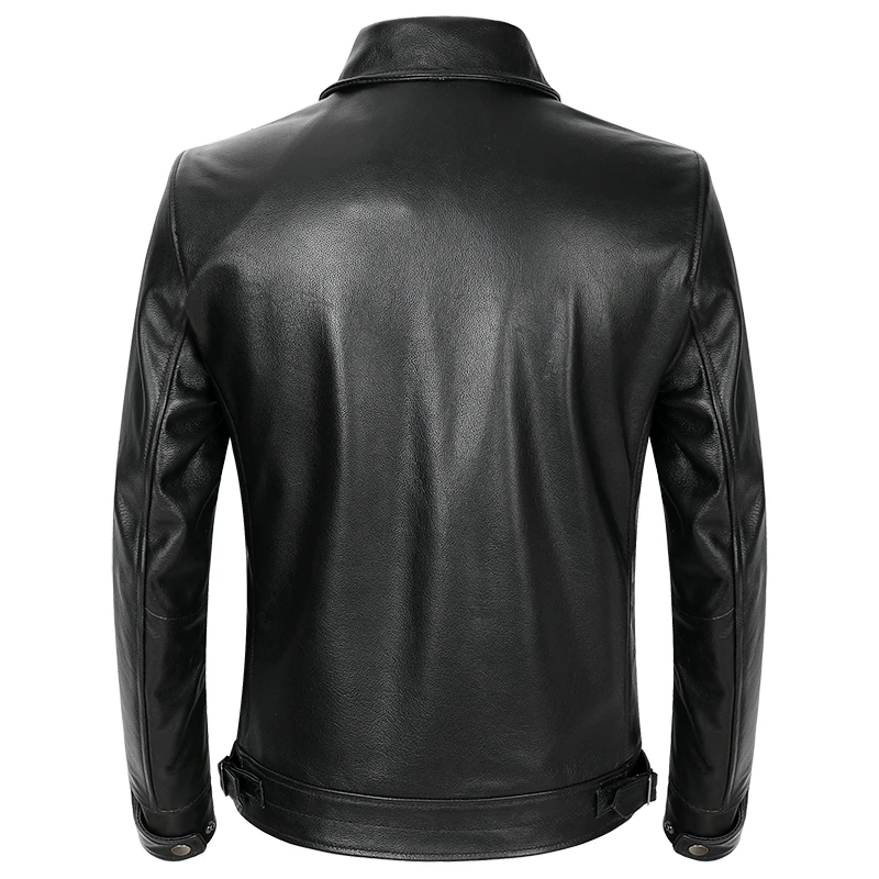 Real Mens Business Casual Jacket Slim Fit Short Style Cowhide Coat Genuine Leather Motorcycle Biker Jackets