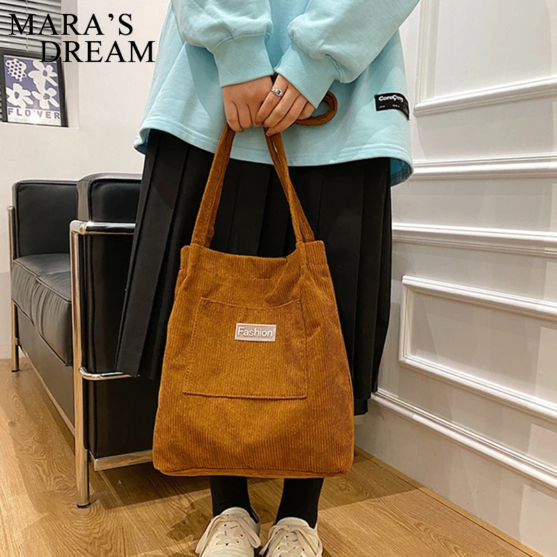 Mara\'s Dream Bags For Women 2021 Corduroy Shoulder Bag Reusable Shopping Bags Casual Tote Female Handbag For Student Cram School