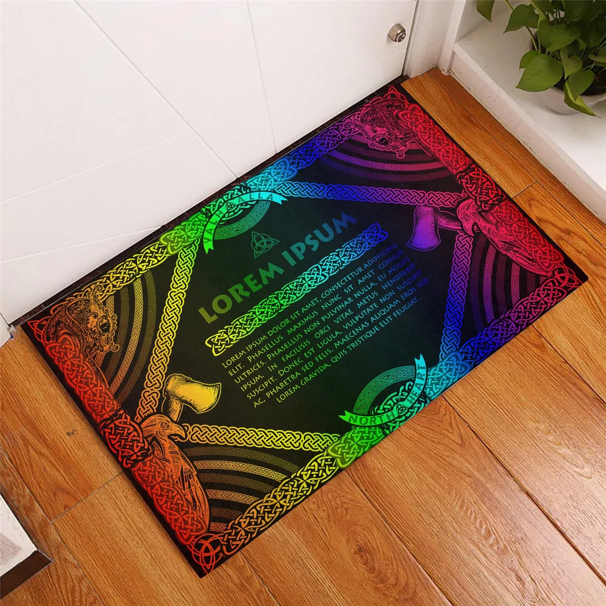 Viking Celtic Northern Mythology Rainbow 3D All Over Printed Doormat Non Slip Door Floor Mats Decor Porch Doormat