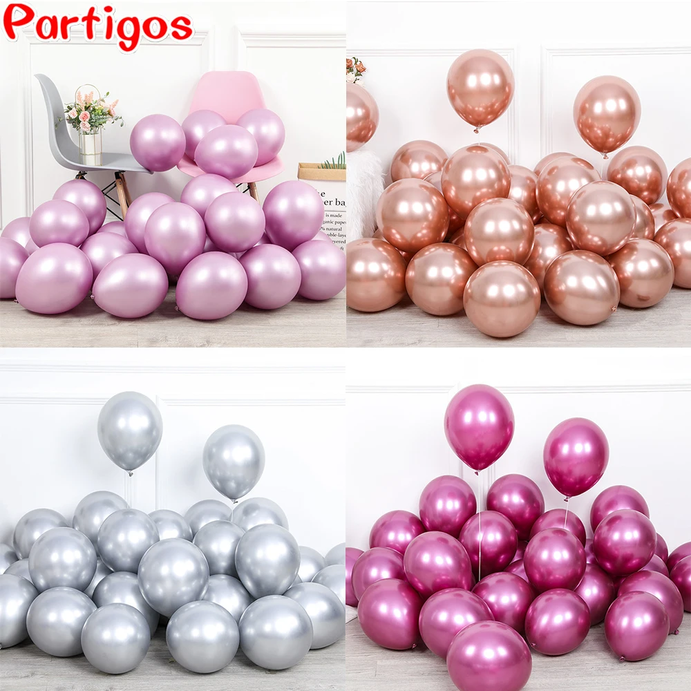 20pcs 12inch New Glossy Baby Pink Metal Pearl Latex Balloon Rose Gold Thick Chrome Metallic Globos Wedding Birthday Party Decor