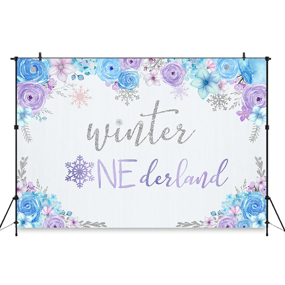 Chá de fraldas fotografia 1st bithday menina roxo floral natal floco de neve pano de fundo fantasia foto cabine ouro rosa decorações ph