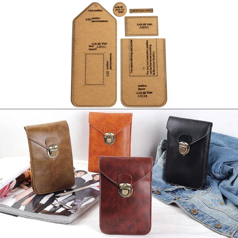 DIY Handmade Leather Mobile Phone Bag Handbag Wallet Sewing Pattern Hard Kraft Paper Stencil Template 17.5cm*11.5cm*1.5cm