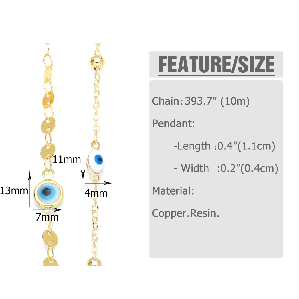 10M Trendy Enamel Blue Evil Eye Chain for Jewelry Making Genuine Gold Plated Brass Handmade Accessories for Jewelry cana021