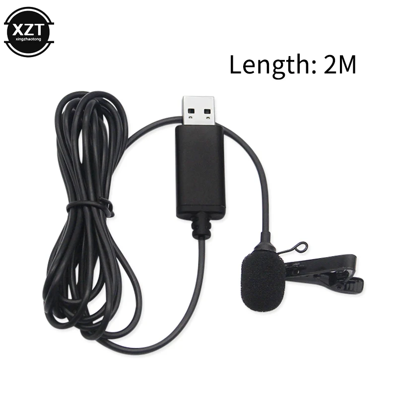 Portable USB Mini Microphone 2m Lapel Lavalier Mic Clip-on External Buttonhole Microphones for Laptop PC Computer Recording Chat