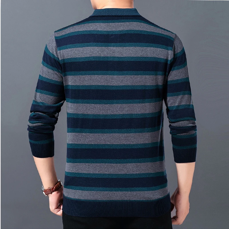 New Fashion Brand Sweater For Mens Pullovers Korean Collar Slim Fit Jumpers Knitwear Autumn Turndown Style Casual Clothing Male