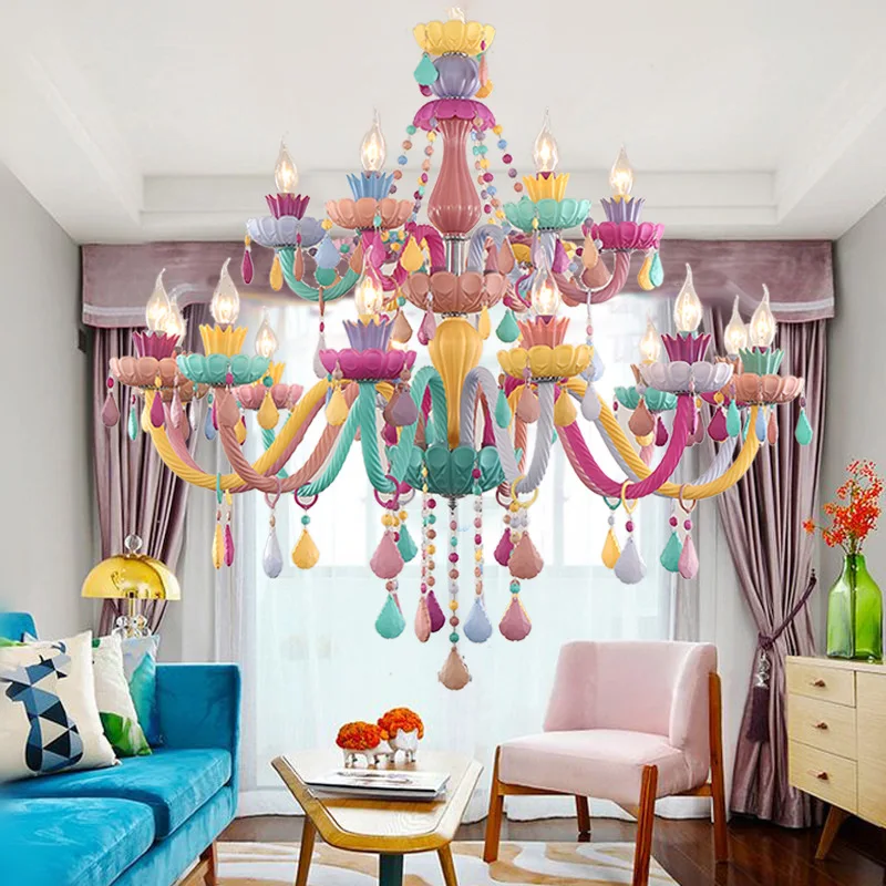 Colorful Crystal Chandelier Light For Living Room Pink Green Hanging Lamp Dining Room Bedroom Children\'s Room Nursery Luminary