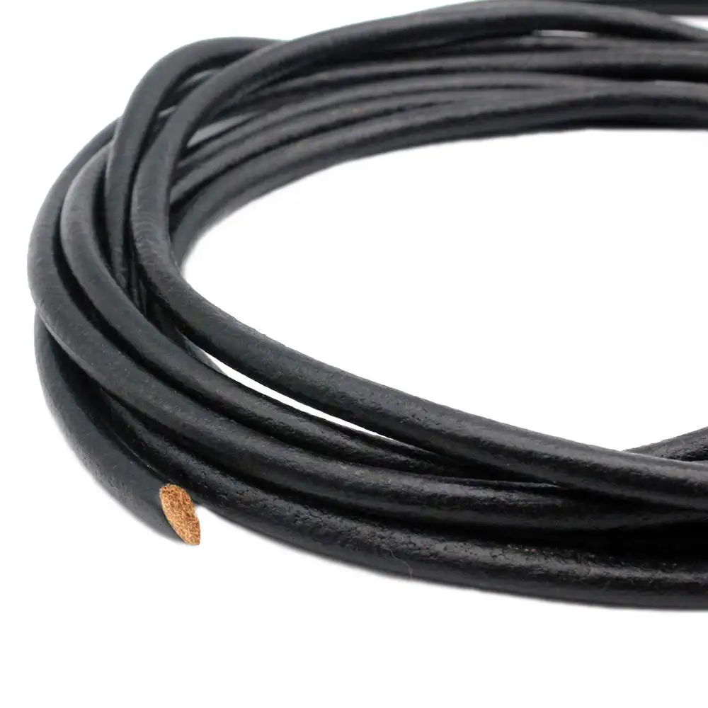 Aaazee Black Leather Cords Genuine Cowhide 6mm Round Strap