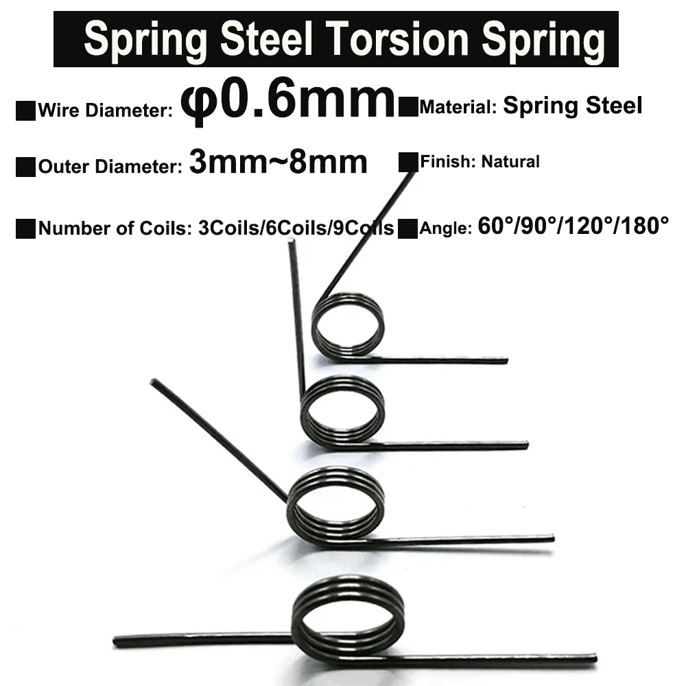 10Pcs 0.6mm Diameter Spring Steel Torsion Springs Hairpin Design 3/6/9 Coils Options Angles 60° 90° 120° 180° for DIY Crafts