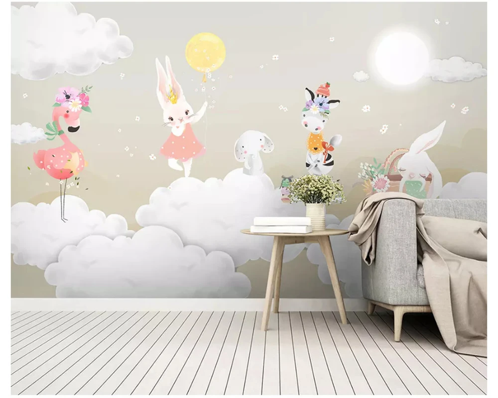 

WELLYU Modern silk cloth 3d wallpaper Nordic simple fashion elegant air balloon bunny children's room wall papers home decor3D