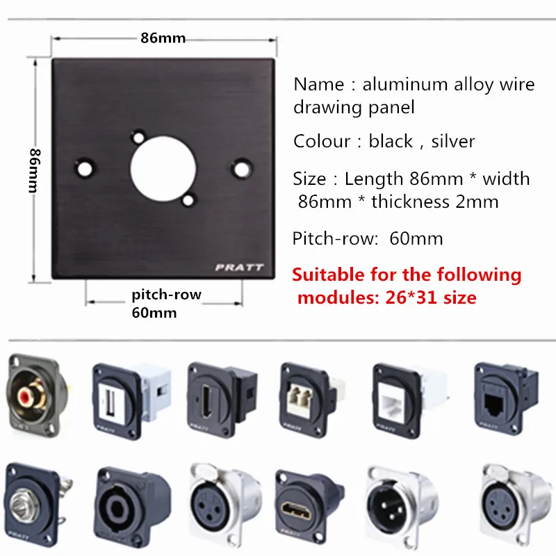 Model 86 gniazdo przełącznika panel drut ze stopu aluminium rysunek TYPE-D okrągły otwór ścienny wtyczka przełącznik do montażu ściennego HDMI RCA