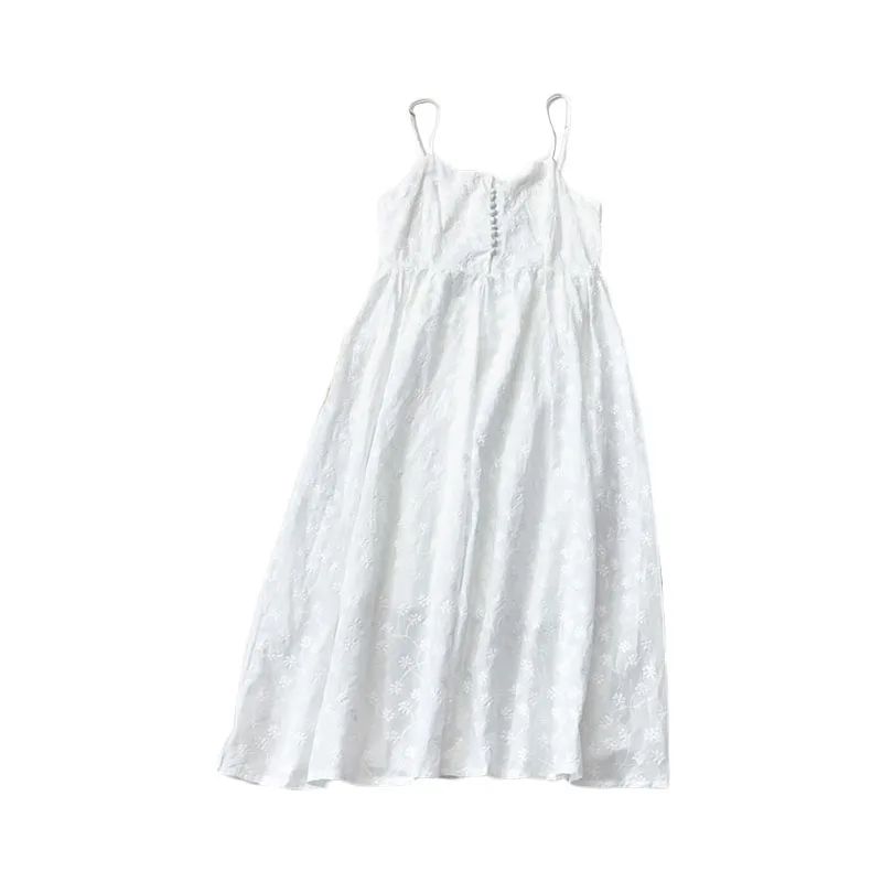 Simple White Women's Dress Spring Summer Adjustable Spaghetti Strap Mid-Length Dresses Japan Style Female Sleeveless Dress