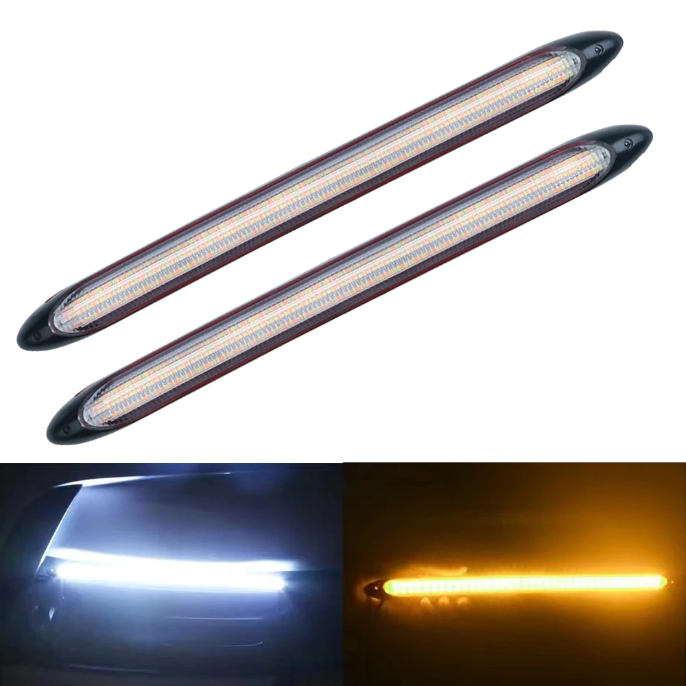 

2x Car DRL LED Daytime Running Light Flow Yellow Turn Signal White DRLScan Waterproof Headlight Strip Sequential Light Universal