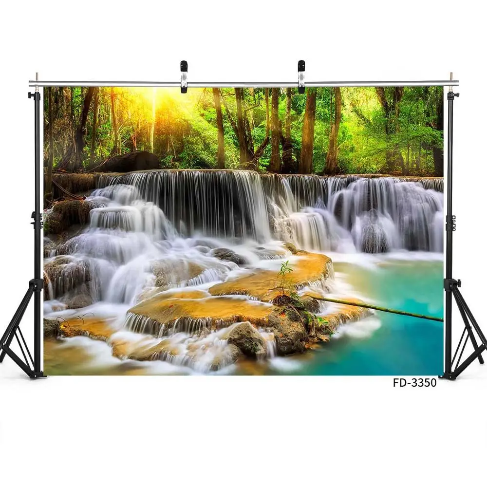Fondo de vinilo para fotografía de niños, telón de fondo de tela de cascada, lago, sol, bosque, retrato de bebé, accesorios de fotografía