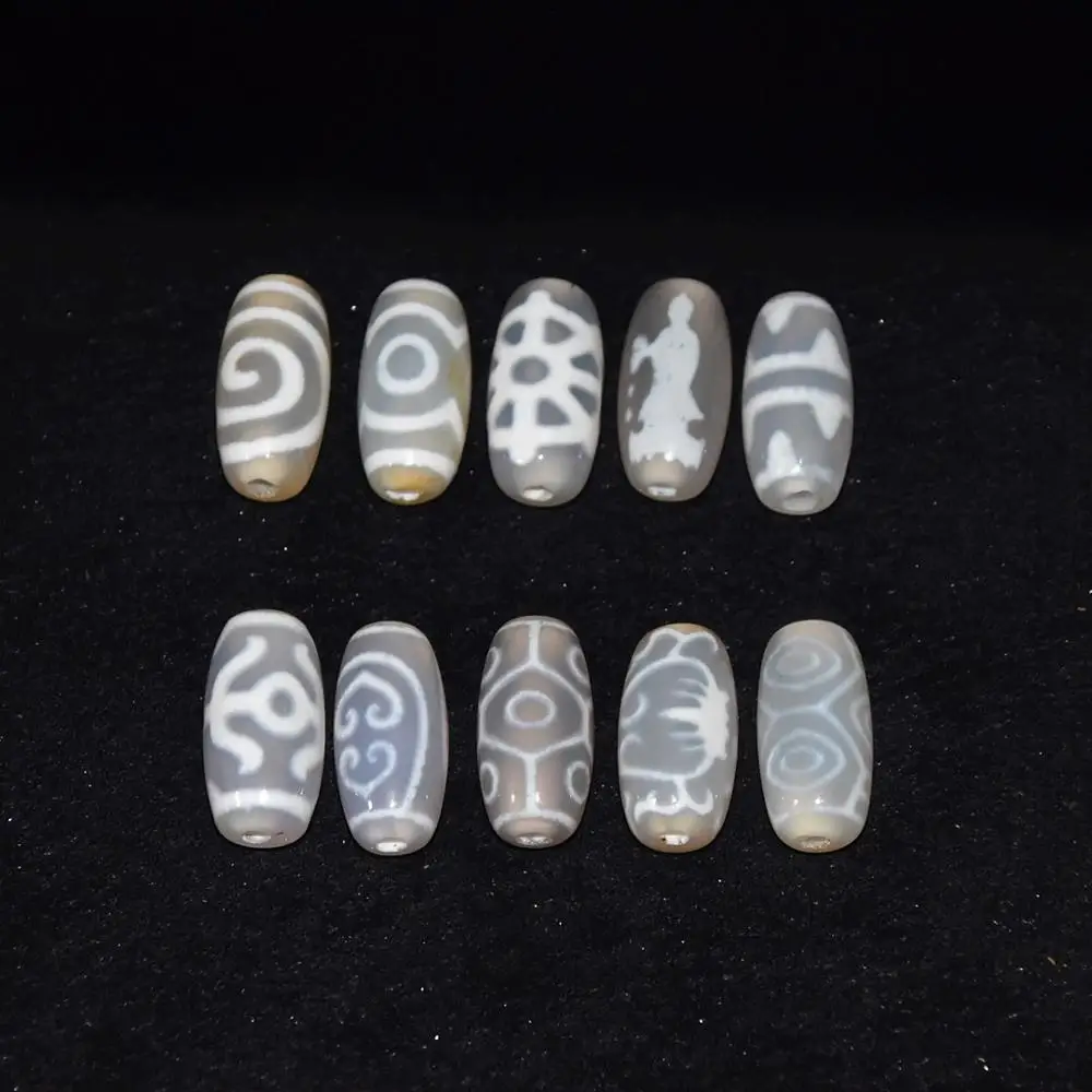 A Variety of Rare Special Patterns 10mm*20mm White Natural Agate Amulet Dzi Bead For Jewelry DIY Bracelets Making Free Shipping