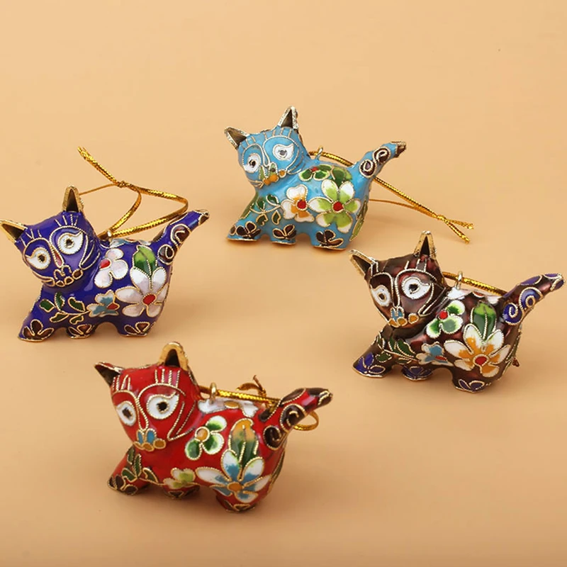 

Cute Fancy Enamel Cat Charms Key Chain Cloisonne Filigree Animal Car Key Bag Necklace Pendant Decorations Christmas Tree Hanging