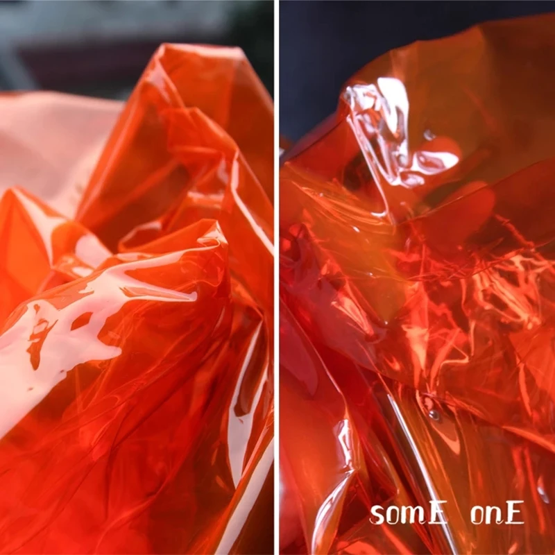 0.2mm TPU Fabric Transparent PVC Orange Red Liquid Plastic Film Waterproof DIY Stage Decor Bags Raincoat Clothes Designer Fabric