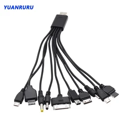 1pc 10 in 1 USB Cable Universal Portable USB Data Cable For Cell Phone Fast Charging Mobile Phone One Drag 10 USB Charging Cable