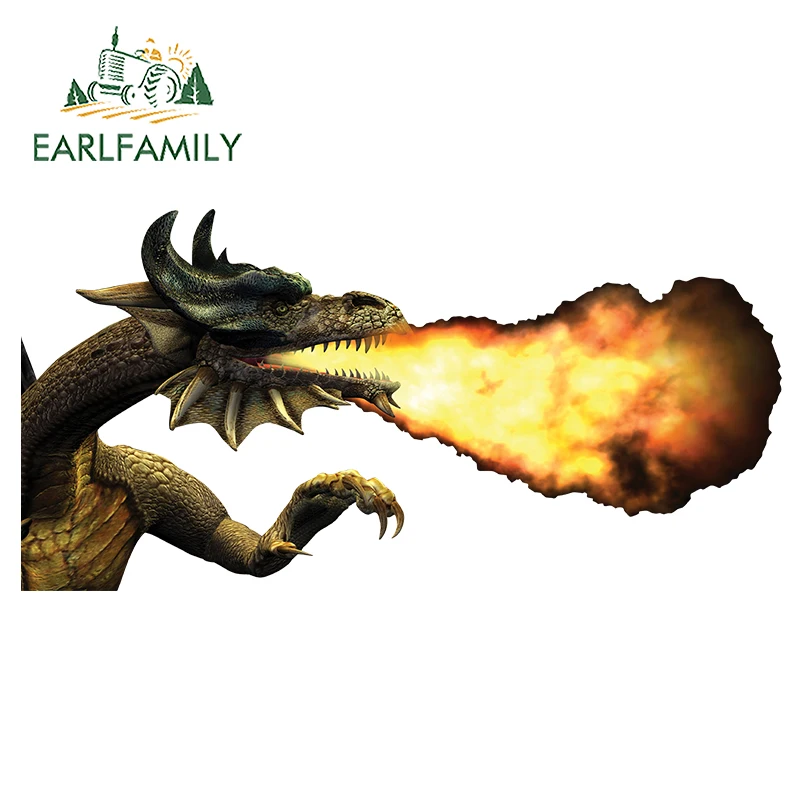 EARLFAMILY 43cm x 22.5cm 3D Dragon Breathing Fire Car Stickers Racing Graffiti Decals Car Head Body Window Trunk Car Wrap Decor