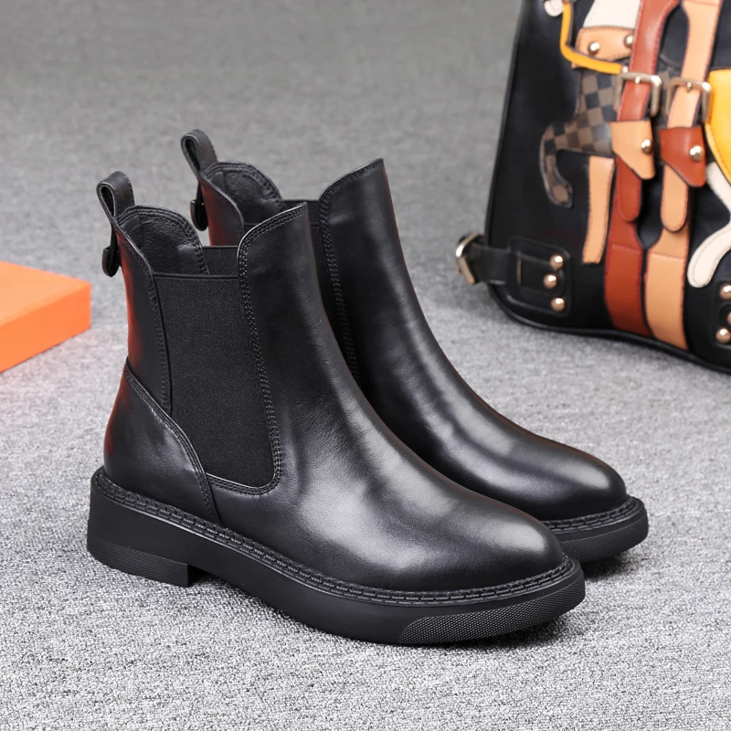 

women's luxury fashion cow leather boots warm fur winter shoes ladies chelsea boot platform ankle botas chaussure femme bottes