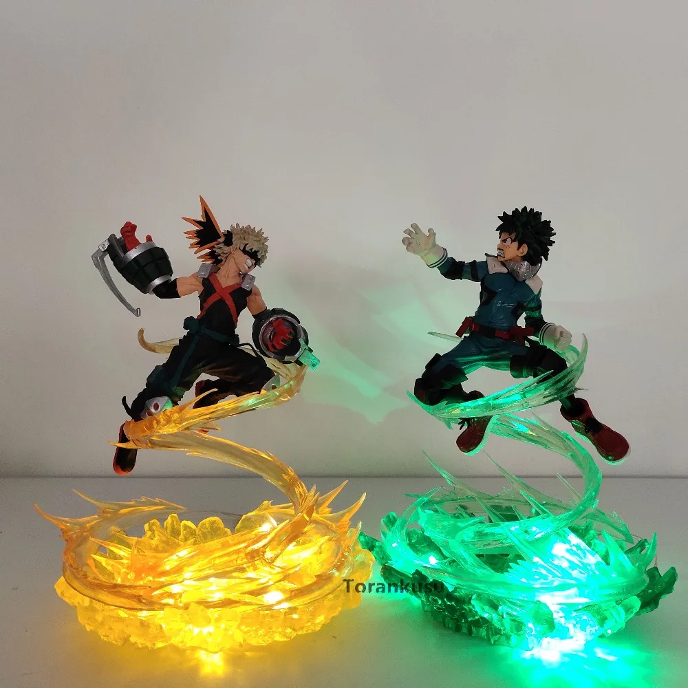 My Hero Academia Anime Figures Bakugou Katsuki VS Midoriya Izuku Action Figures Led Toy Boku no Hero Academia Battle Decor Scene