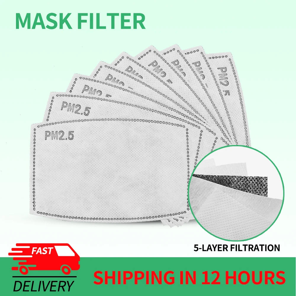 

6-200PCS PM2.5 Mask Filter Paper 5Ply Anti Dust Mouth Face Mask Carbon Cotton Disposable Filter Protective For Adult Kids Child