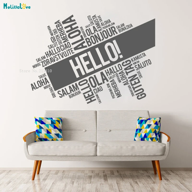 Hello Words Vinyl Wall Decals Different Language Home Decoration Welcome Living Room Stickers Art Murals Removable YT1622