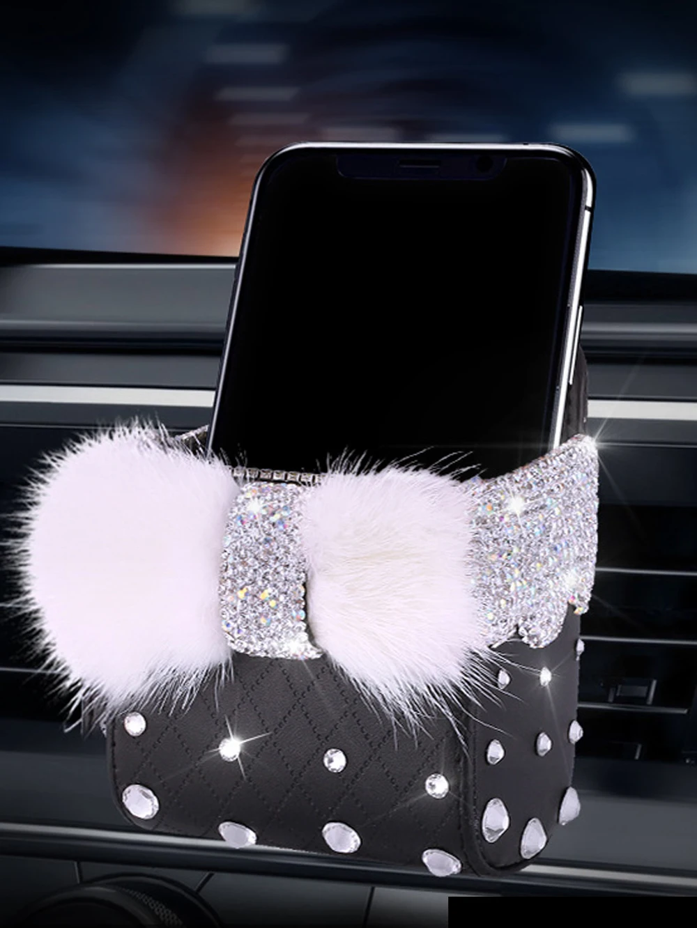 Car Air Outlet Bag Car Hanging Bag In-Car Diamond-Encrusted Mobile Phone Bag Multi-Function Storage Box Storage Bag