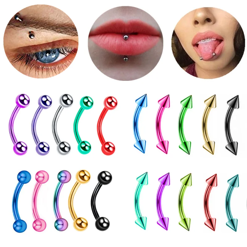 2PC Stainless Steel Eyebrow Piercing Barbell 16G Curved Barbell Piercing Jewelry Tongue Piercing Snake Bite Helix Tragus Earring