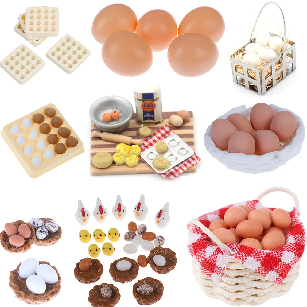 1:12 Scale Dollhouse Miniature Accessories Kitchen Food Mini Egg Basket Egg Trays For Doll House Cooking Game Food Toys