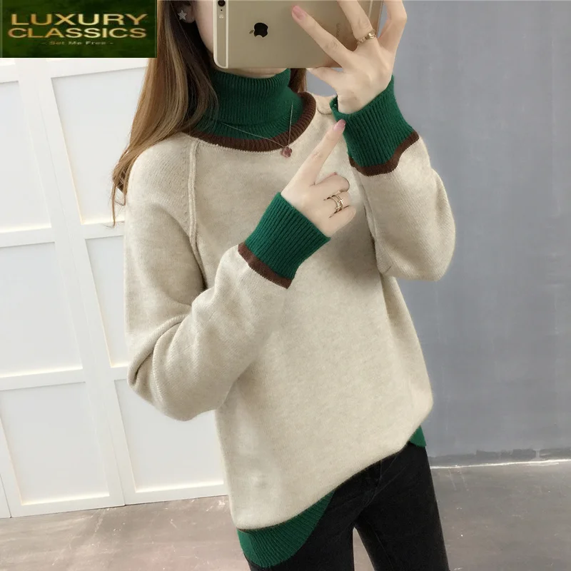 

Style Pullover 2021 Korean Autumn Fashion Knitted Turtleneck Sweater Women Winter Clothes Ladies Tops Sueter Mujer LWL840