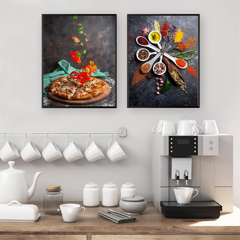 Modern Kitchen Theme Posters Herbs and Spices for Cooking Canvas Art Print Pizza Painting on The Wall Art Pictures Cuadros Decor