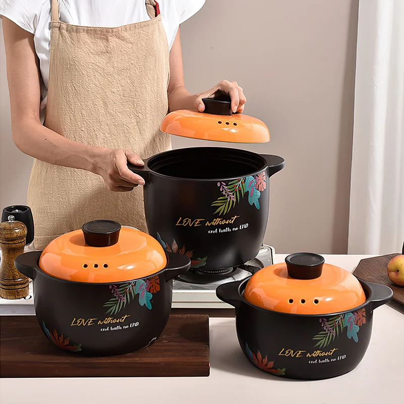 Ceramic Soup Pot Nordic Orange Lid 2.5-6L Large Casserole Cookware Saucepan Home Cooking Supplies Kitchen Pan  Steamer Pot