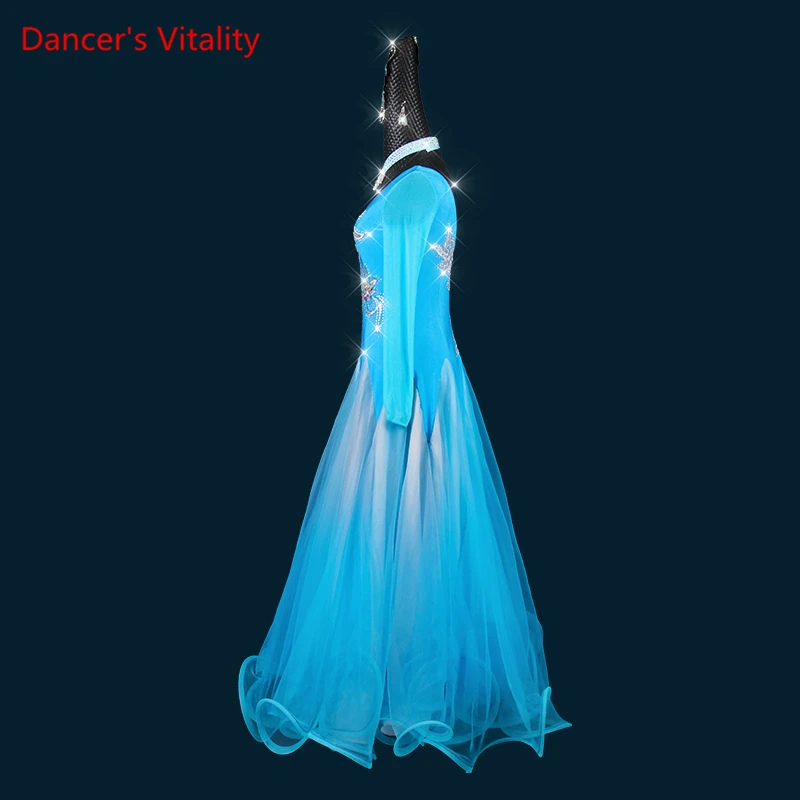 Waltz Dress Diamond-Studded Long-sleeve Performance Costume Female Adult High-end Custom Ballroom Dancing Competition Clothing