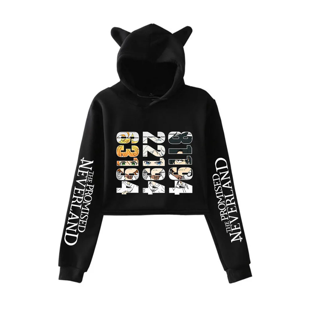 

Manga The Promised Neverland Crop Top Hoodie Anime Yakusoku No Neverland Kawaii Cat Ear Cropped Short Sweatshirt Pullover Tops