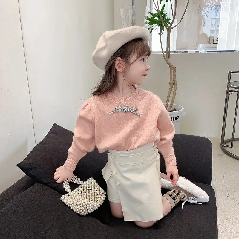 Fashion New Girl PU Leather Skirt Shorts Infant Toddler Child Button Irregular Short Wide Leg Brown Black White Baby Clothes1-7Y