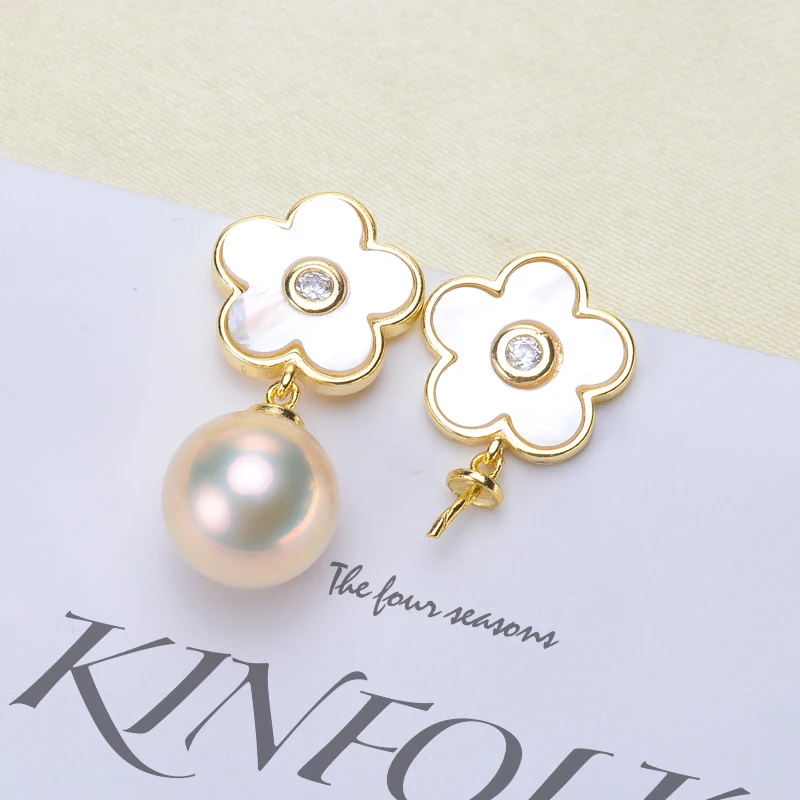 

3Pairs/Lot Shell Flower Earrings Findings S925 Sterling Silver Dangle Pearl Earrings Components Women DIY Jewelry Accessory