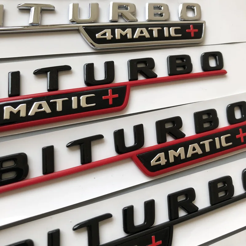 

Flat Letter Emblem for BITURBO 4MATIC+ Red Plus Car Styling Fender Badge Doulbe Turbo Sticker Chrome Black Red