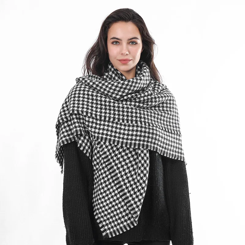 

2021 Autumn Winter Versatile Long Scarf Warm Cashmere Shawl For Female Houndstooth Ring Scarf