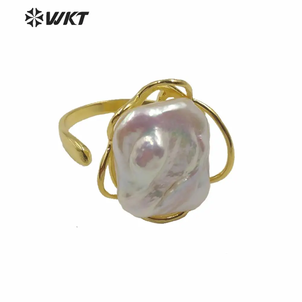 WT-R354 WKT New Arrivals Natural Baroque Ring Wire Wrapped Pearl Ring Square Shape Pearl Ring Fashion Women Pearl Ring Jewelry