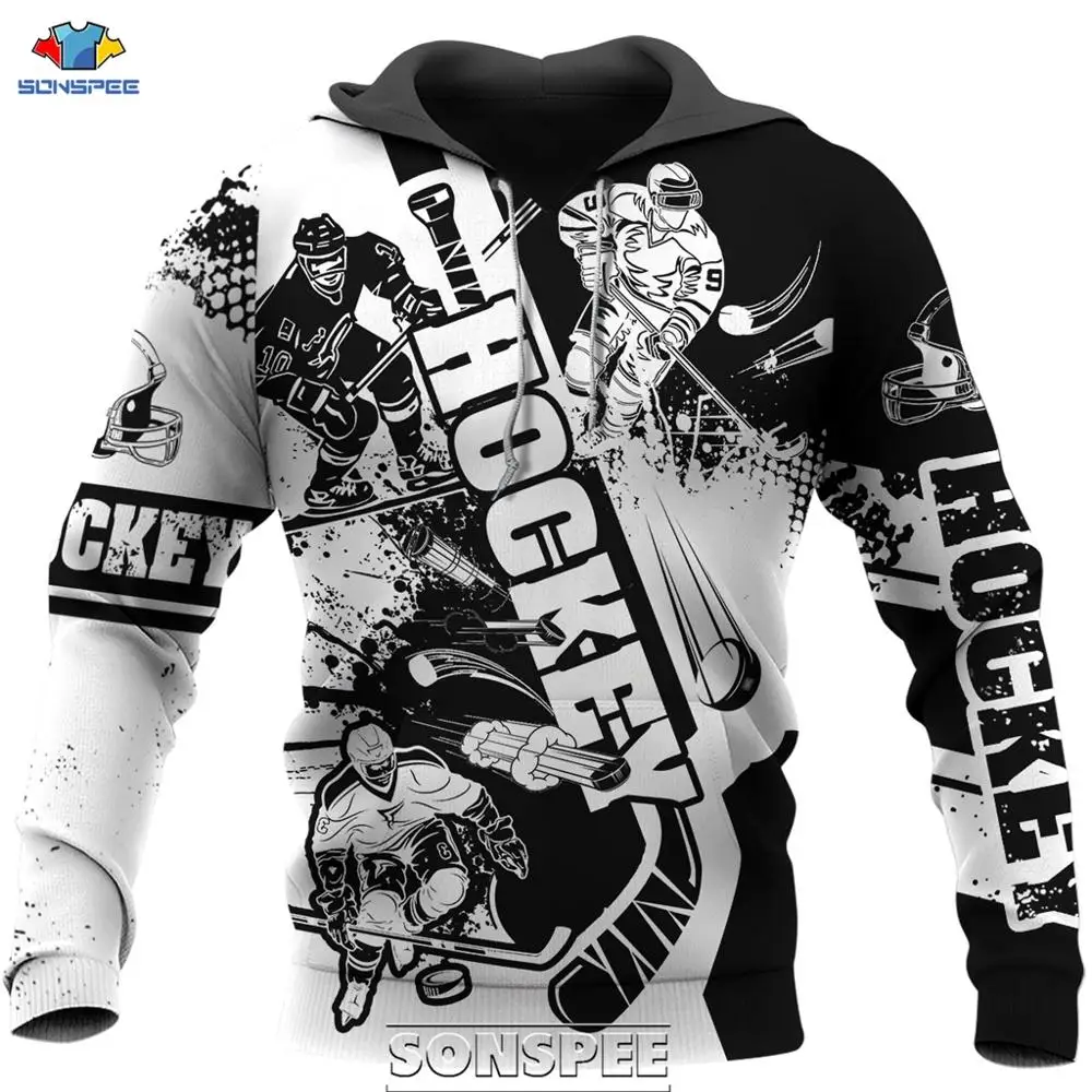 SONSPEE Love Hockey 3D Print Men Hoodie Casual Harajuku Long Sleeve Sport Coat Plus Size Streetwear Sweatshirt Pullover Tops