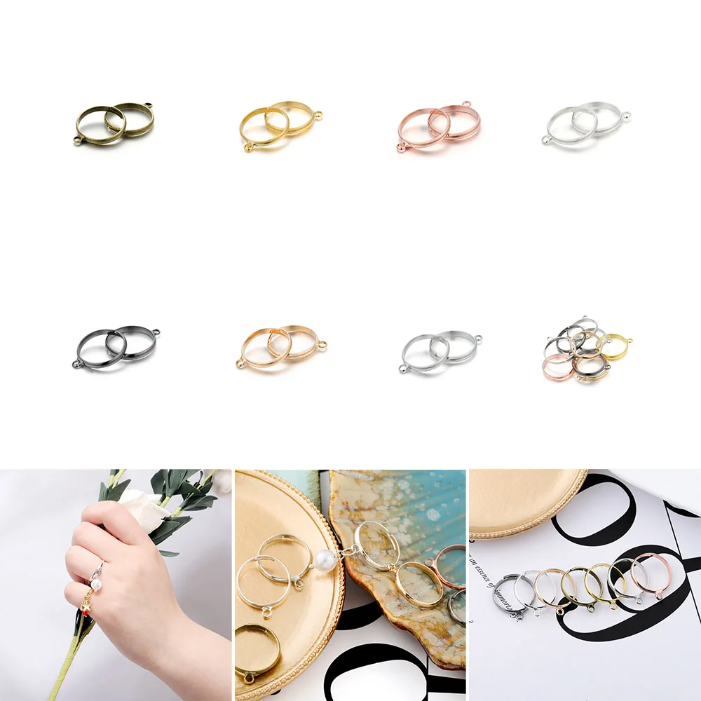 20pcs/8-20mm Round Adjustable Silver Plated Blank Fashion Rings With Hole Ring Settings For Jewelry Making Finding Supplies DIY