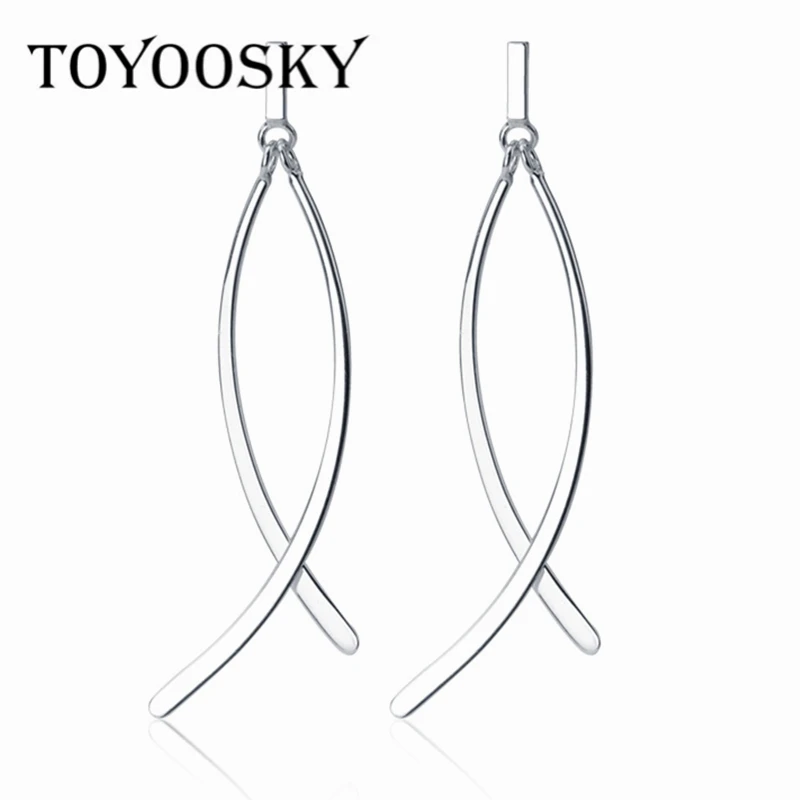 

1 Pair Real. 925 Sterling Silver Lines OL Drop Earrings For Women