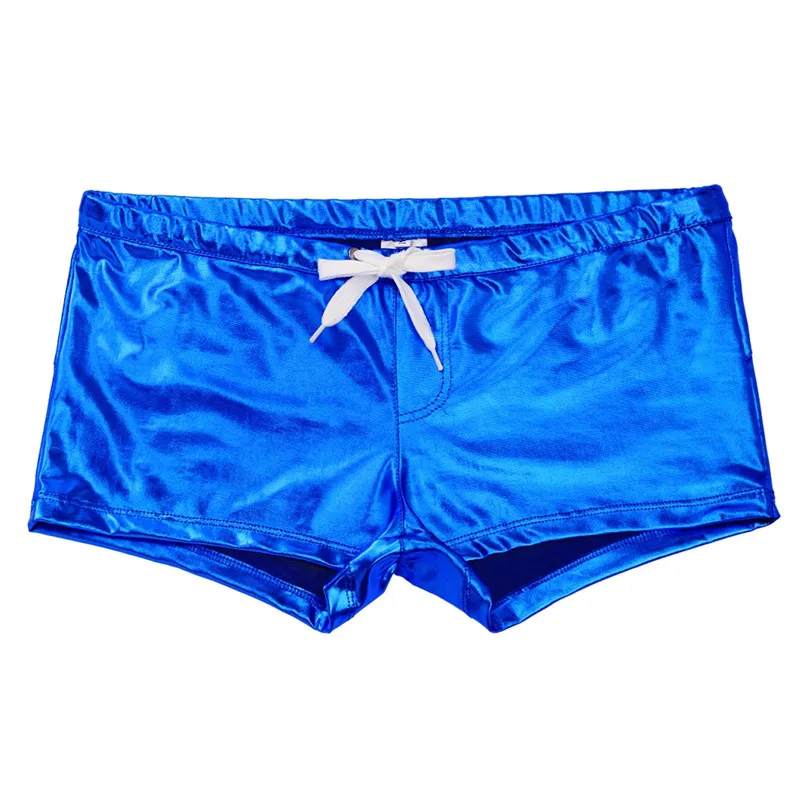 Mens Boxer Shorts Shiny Patent Leather Elastic Waistband Drawstring Shorts for Gym Workout Running Sportswear