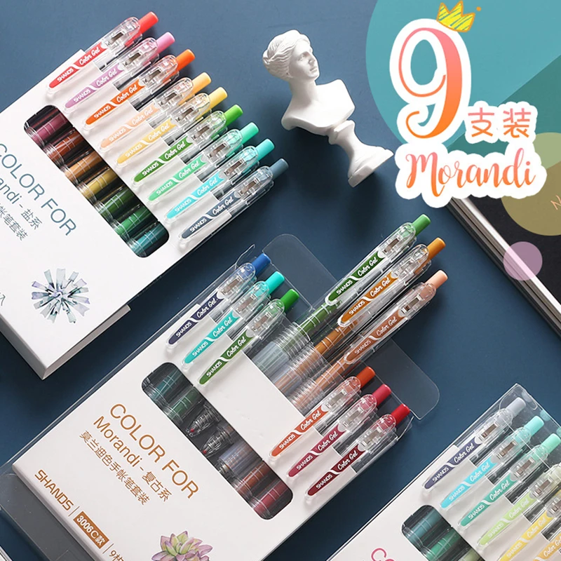 

9 Pcs/Set Color Morandi Gel Pen 0.5mm Small Fresh Retro Press Creative Hand Account Dedicated For School Kawaii Stationary Girl