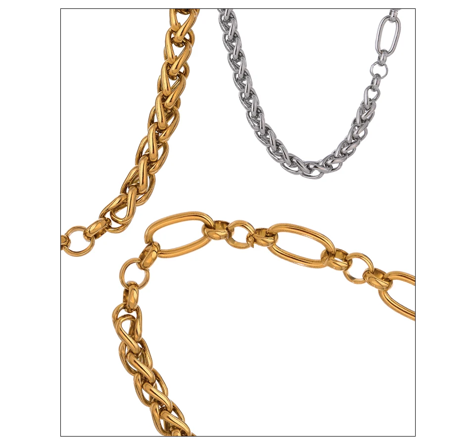 Yhpup 316L Edelstahl-Kettenhalskette, Statement-Halskette, golden, glänzend, dick, klobig, Kragen, Halskette, Septusa, Saison, Geschenk, Neu – Detail 3
