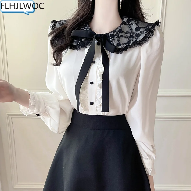 2021 Women Cute Top Preppy Style Vintage Japan Chic Korea Design Single Breasted Button Elegant Formal Shirts Blouses Pink White