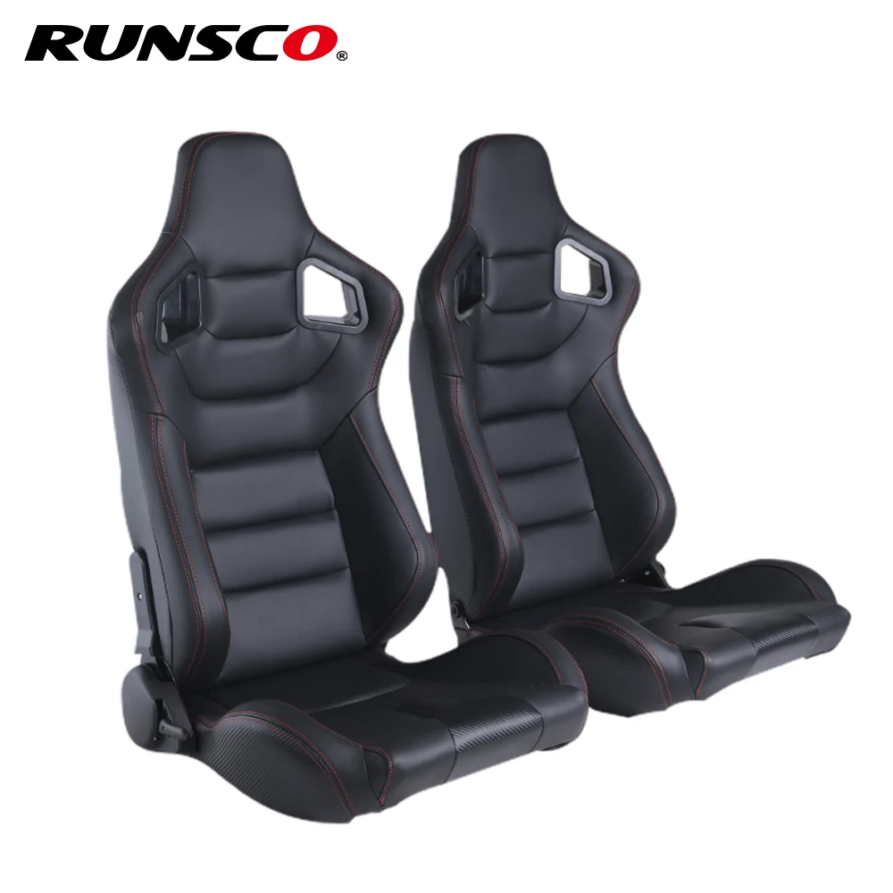 Car Accessories 1Piece Adjustable Racing Seats Sport PVC Leather Car Reclinable Seats W/ 2 Slides