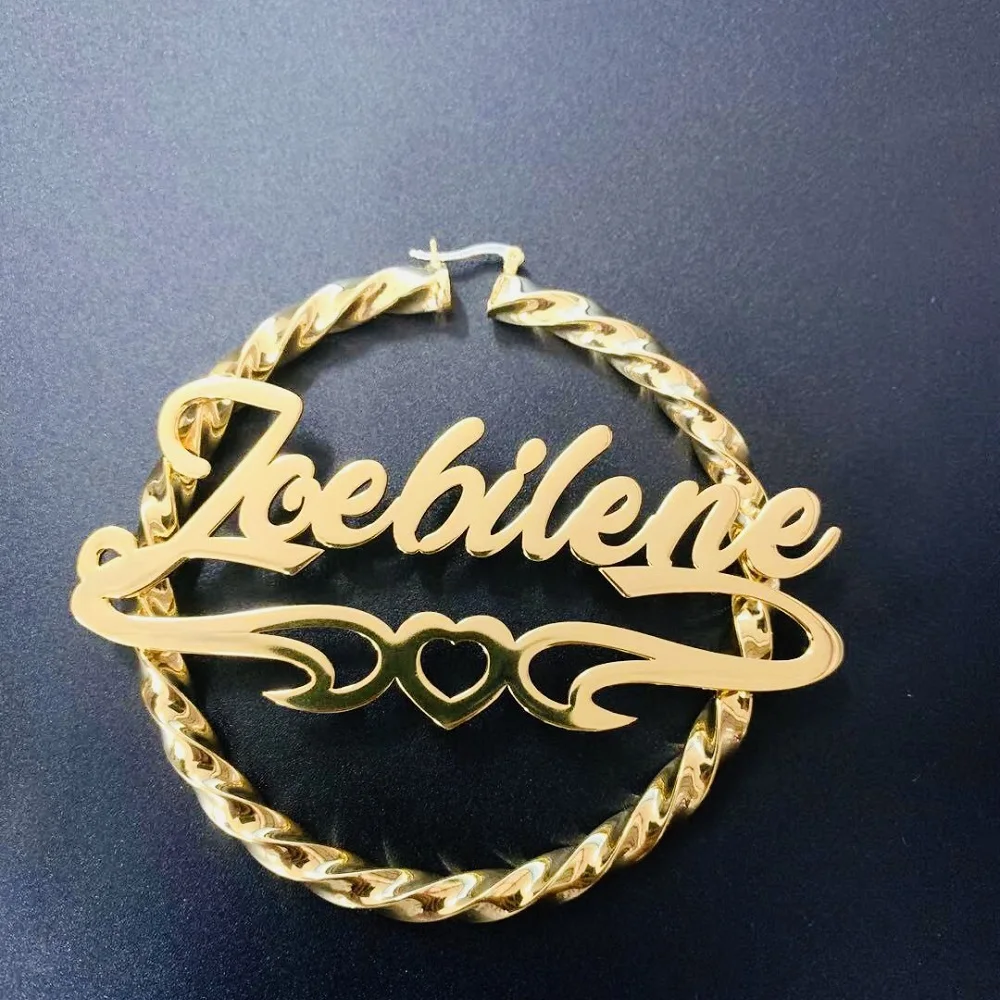 Customized Name Earrings Personalized Name Earrings With Heart Stainless Steel Earrings Letter Custom Name Hoop Earrings Jewelry