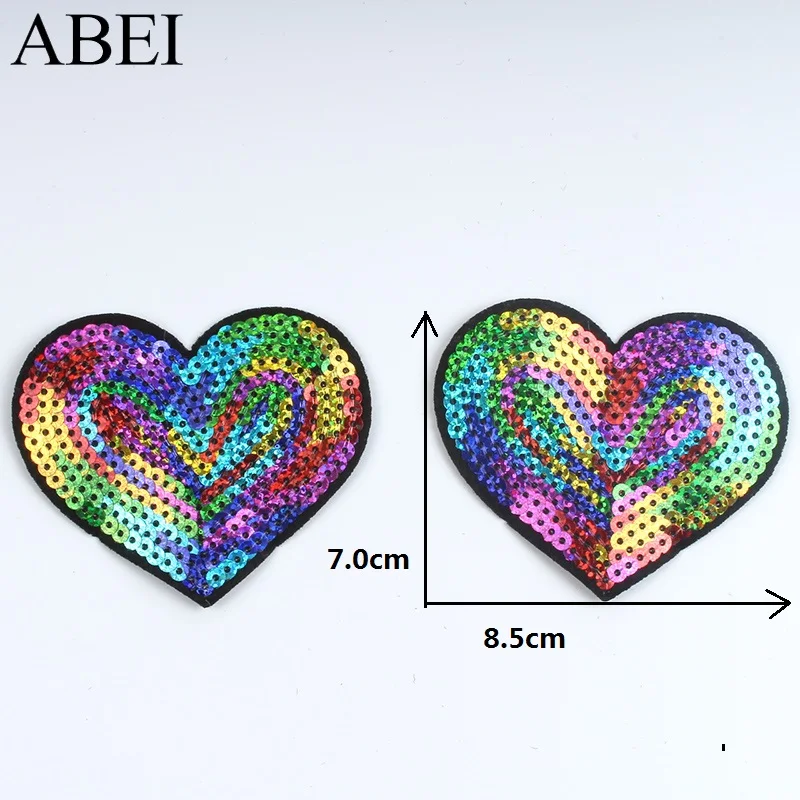 10pcs Big Heart Patches For Suits Apparel Clothes Decoration DIY Sequined Glitter Stickers Sewing Accessories