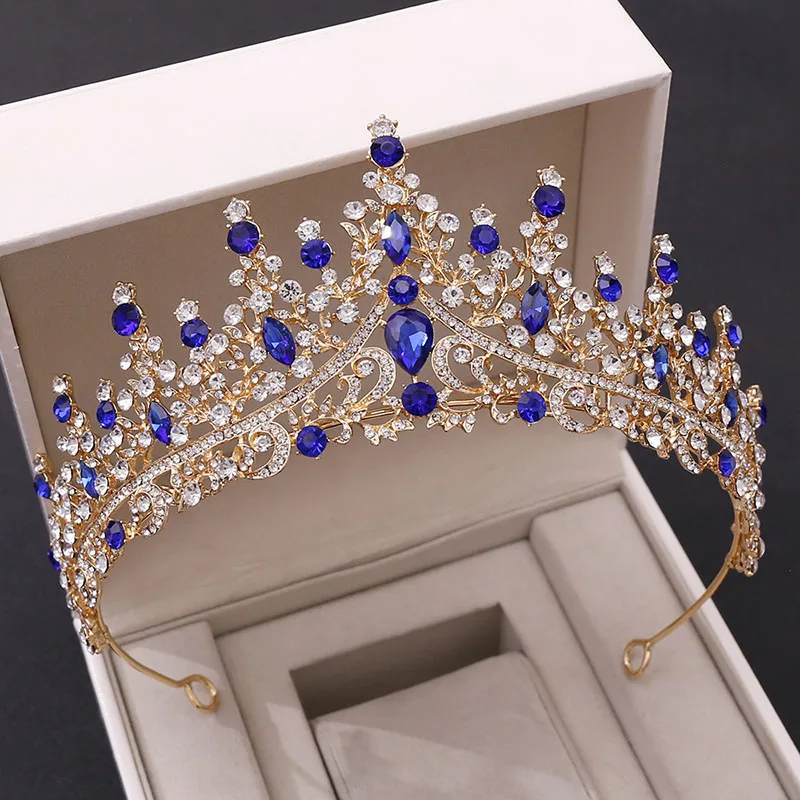 Corona nupcial con cuentas de diamantes de imitación de lujo, Tiara de novia para fiesta de boda